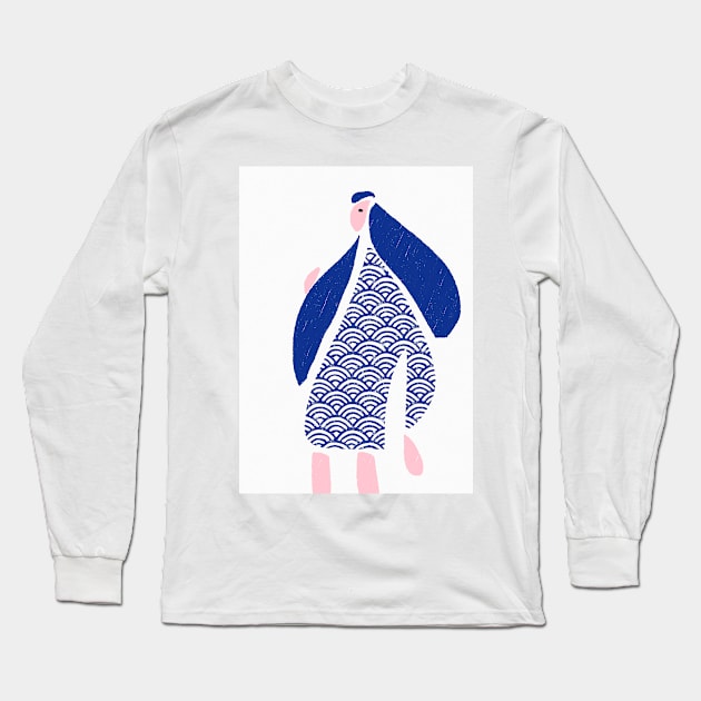 Woodblock Wave Woman Long Sleeve T-Shirt by TillaCrowne